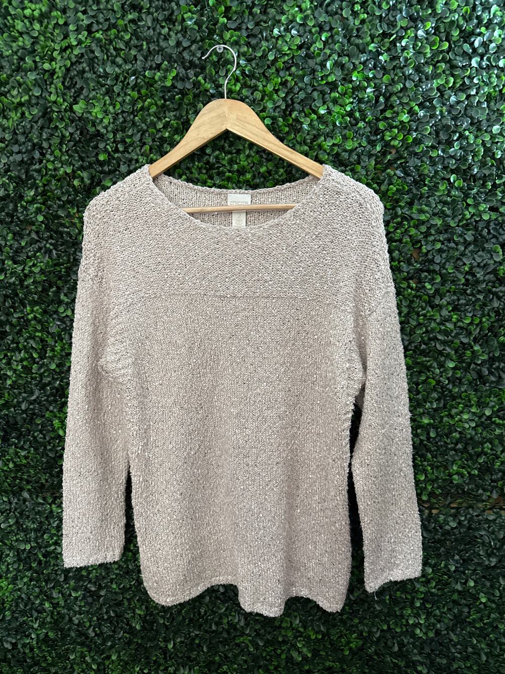 Chico’s, Sweater Beige Sparkle Sequins Knit Women’s Size 2 L 12/14